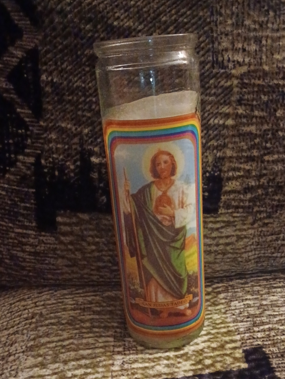 $4 Add-on Religious Glass Prayer Candle - Partly Used